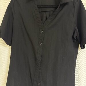 Classic Black Button-Up Short Sleeve Top